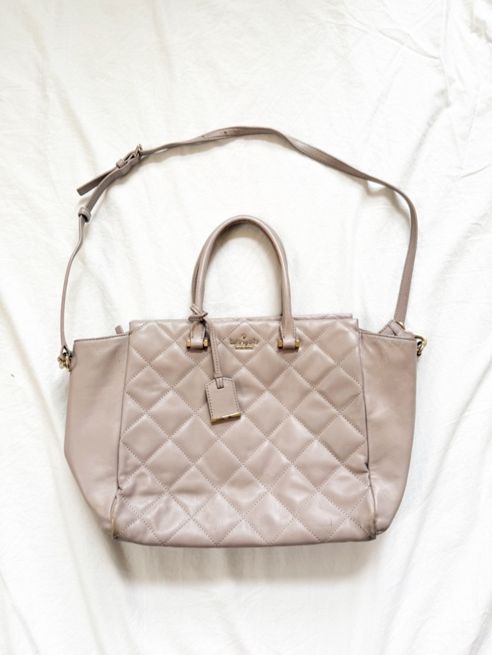 kate spade Quilted Leather Tote in Taupe